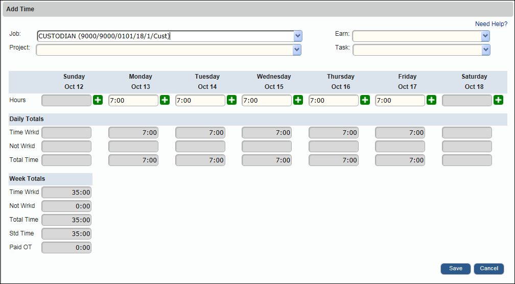 Add Time Page Hours